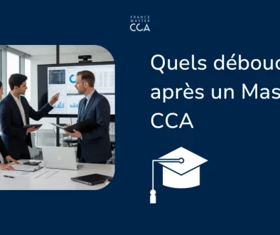 Jeunes diplômés en Master CCA analysant des états financiers et discutant des débouchés en audit et contrôle de gestion