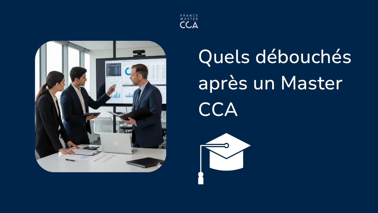 Jeunes diplômés en Master CCA analysant des états financiers et discutant des débouchés en audit et contrôle de gestion