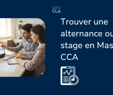 Étudiants en Master CCA travaillant sur un dashboard Excel et une checklist d’audit pour candidater en stage