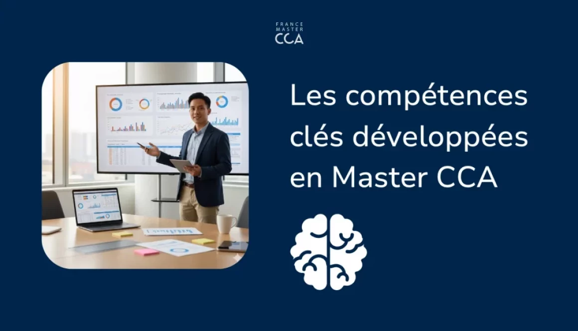 Étudiant du Master CCA présentant un tableau de bord financier et des états comptables