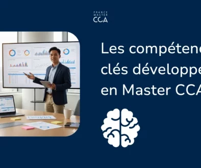 Étudiant du Master CCA présentant un tableau de bord financier et des états comptables