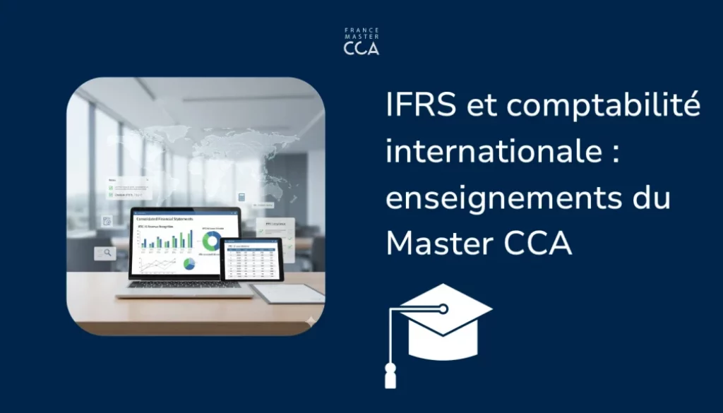 Étudiant en Master CCA travaillant la consolidation et les normes IFRS sur ordinateur