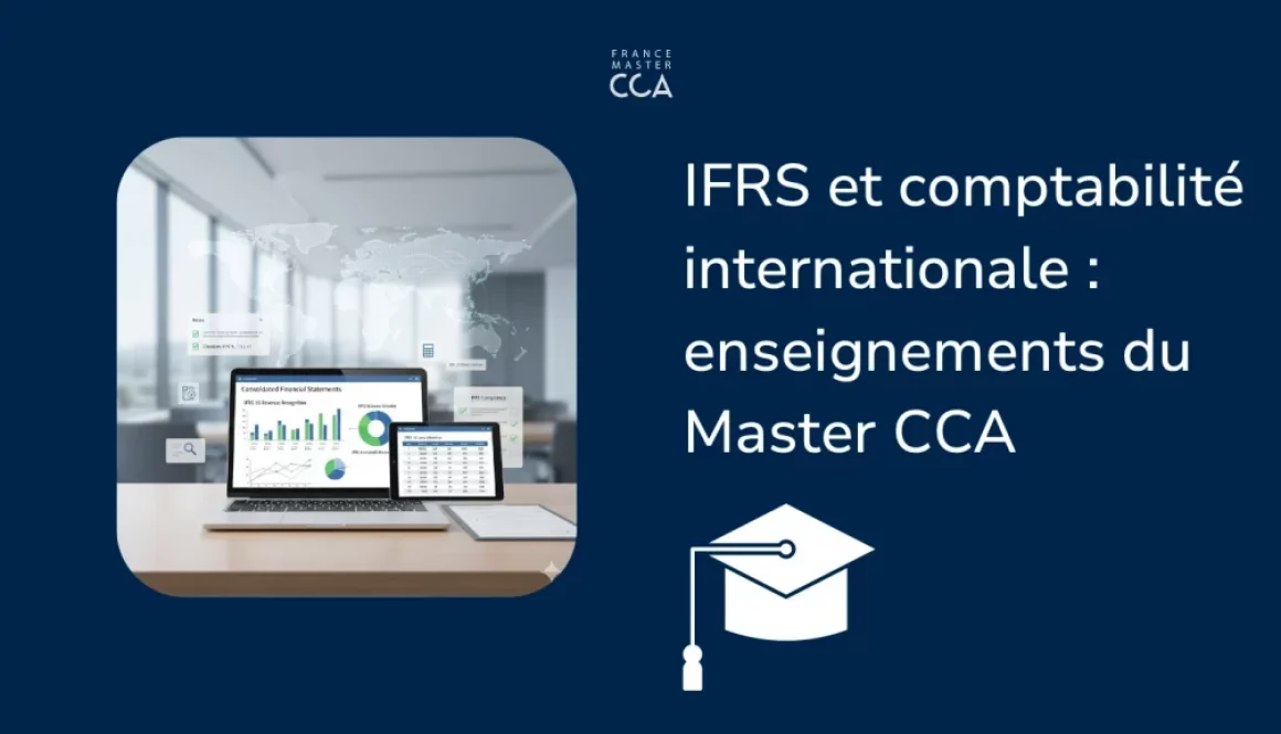 Étudiant en Master CCA travaillant la consolidation et les normes IFRS sur ordinateur
