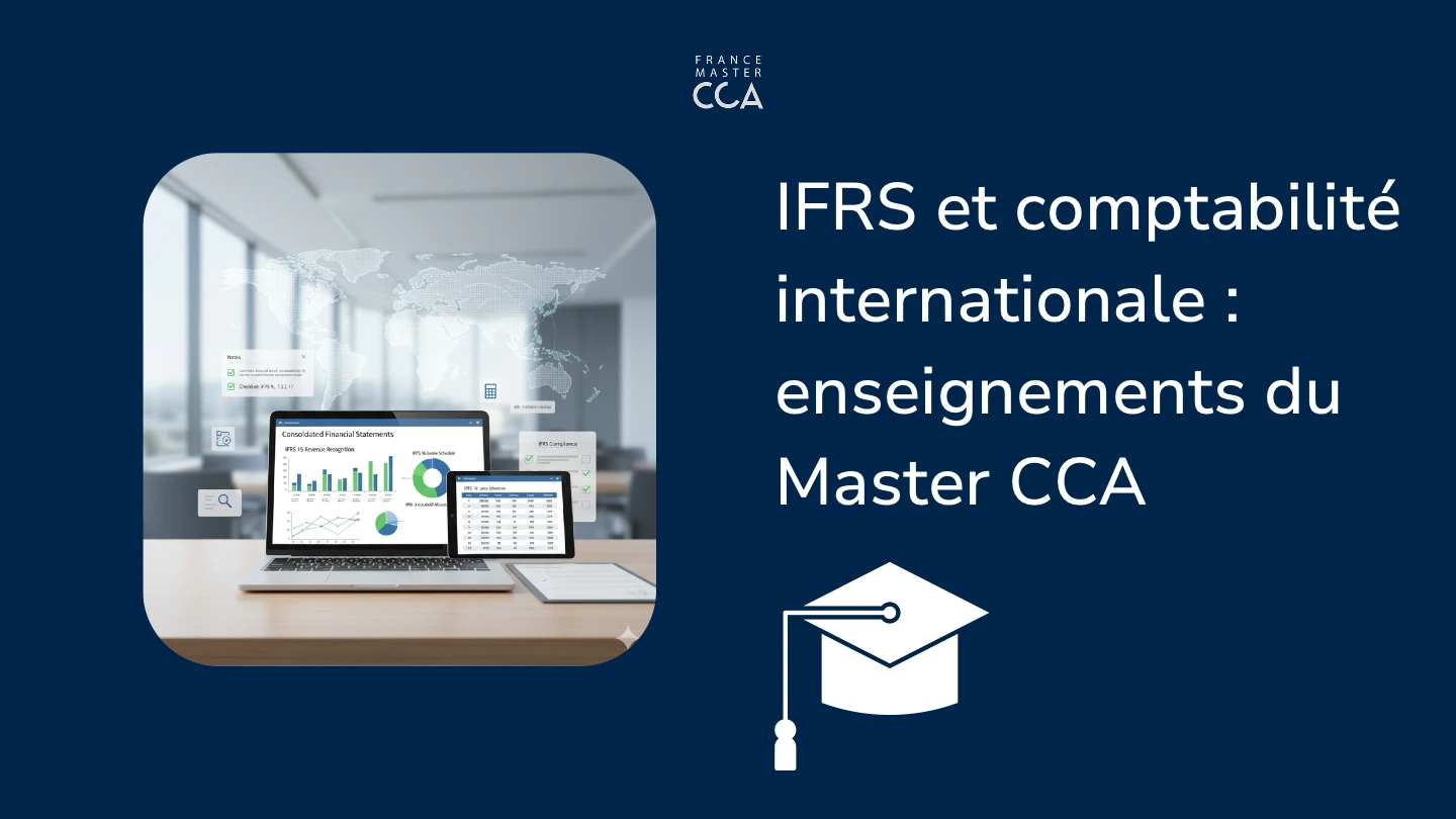 Étudiant en Master CCA travaillant la consolidation et les normes IFRS sur ordinateur