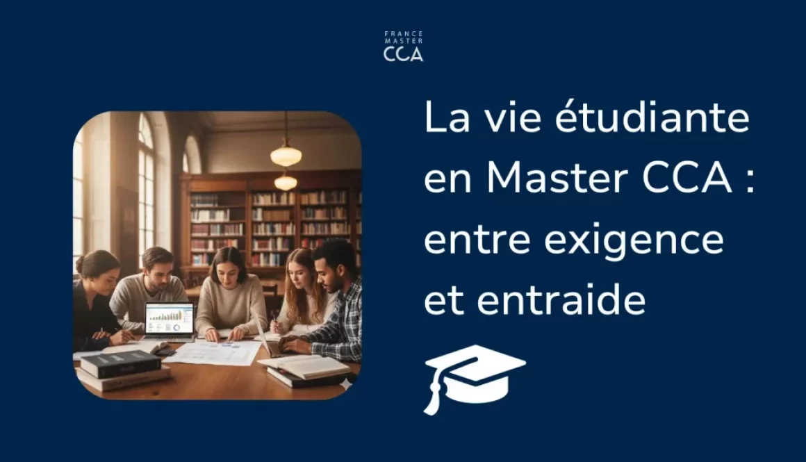 Vie étudiante en Master CCA : étudiants travaillant en équipe à la bibliothèque sur comptabilité, audit et finance